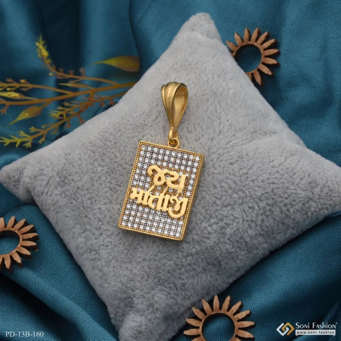 1 Gram Gold Forming Jay Mataji with Diamond Artisanal Design Pendant - Style B160