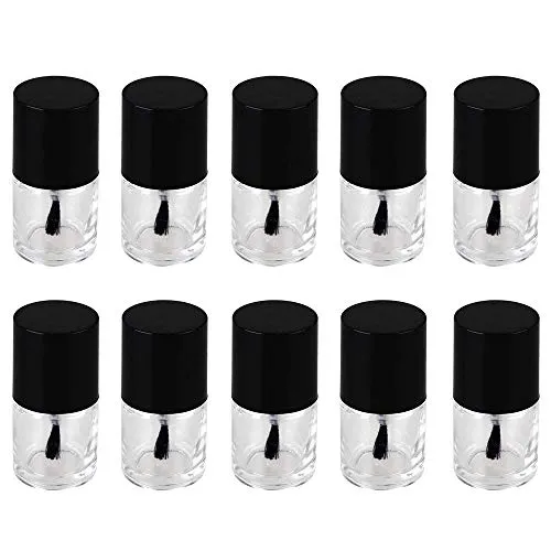 10 Pieces in 10ml Nail Polish Bottle Empty Bottle Refillable Cosmetic Storage Glass Black &