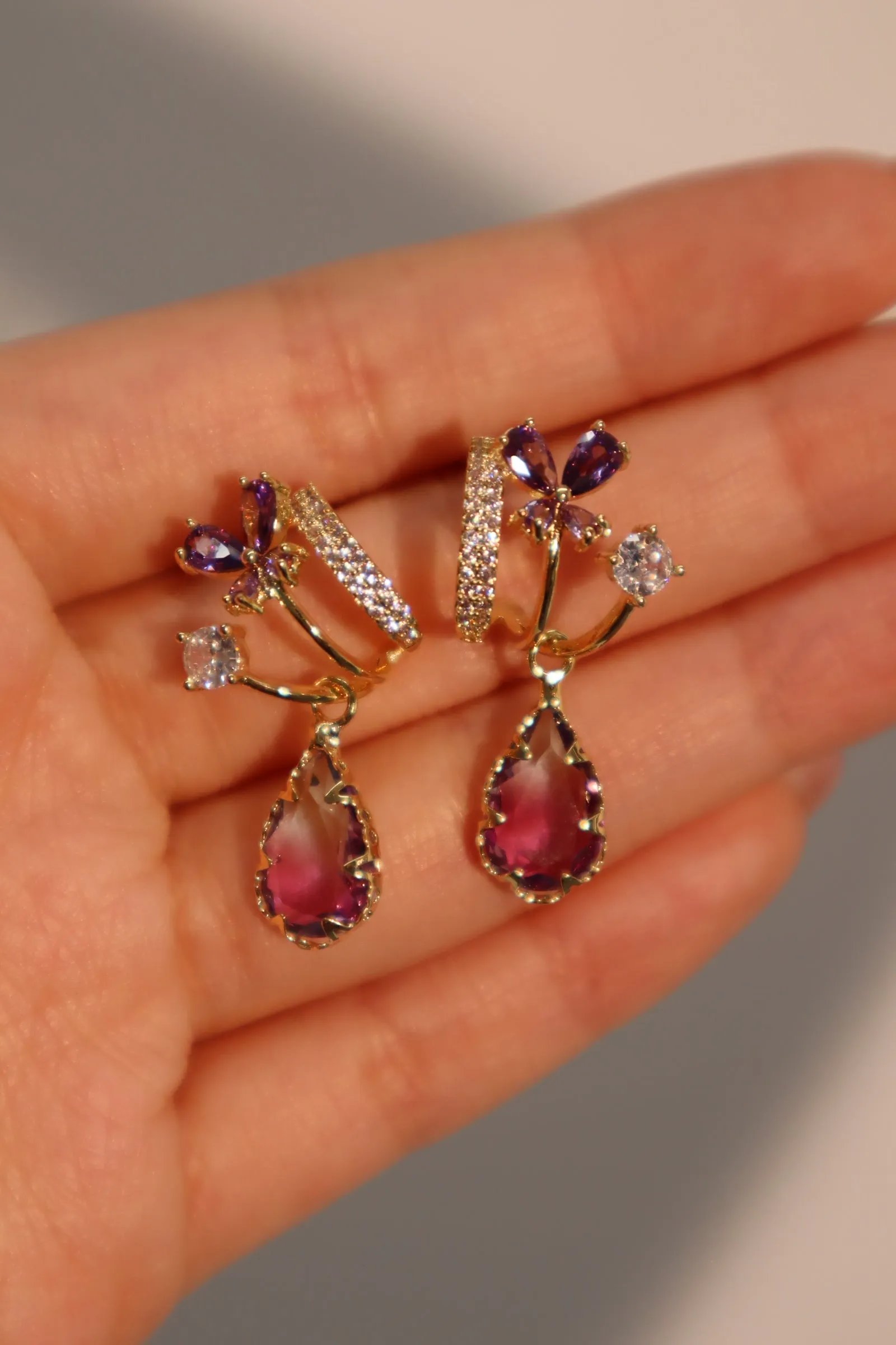 14K Real Gold Plated Purple Butterfly Drops Earrings