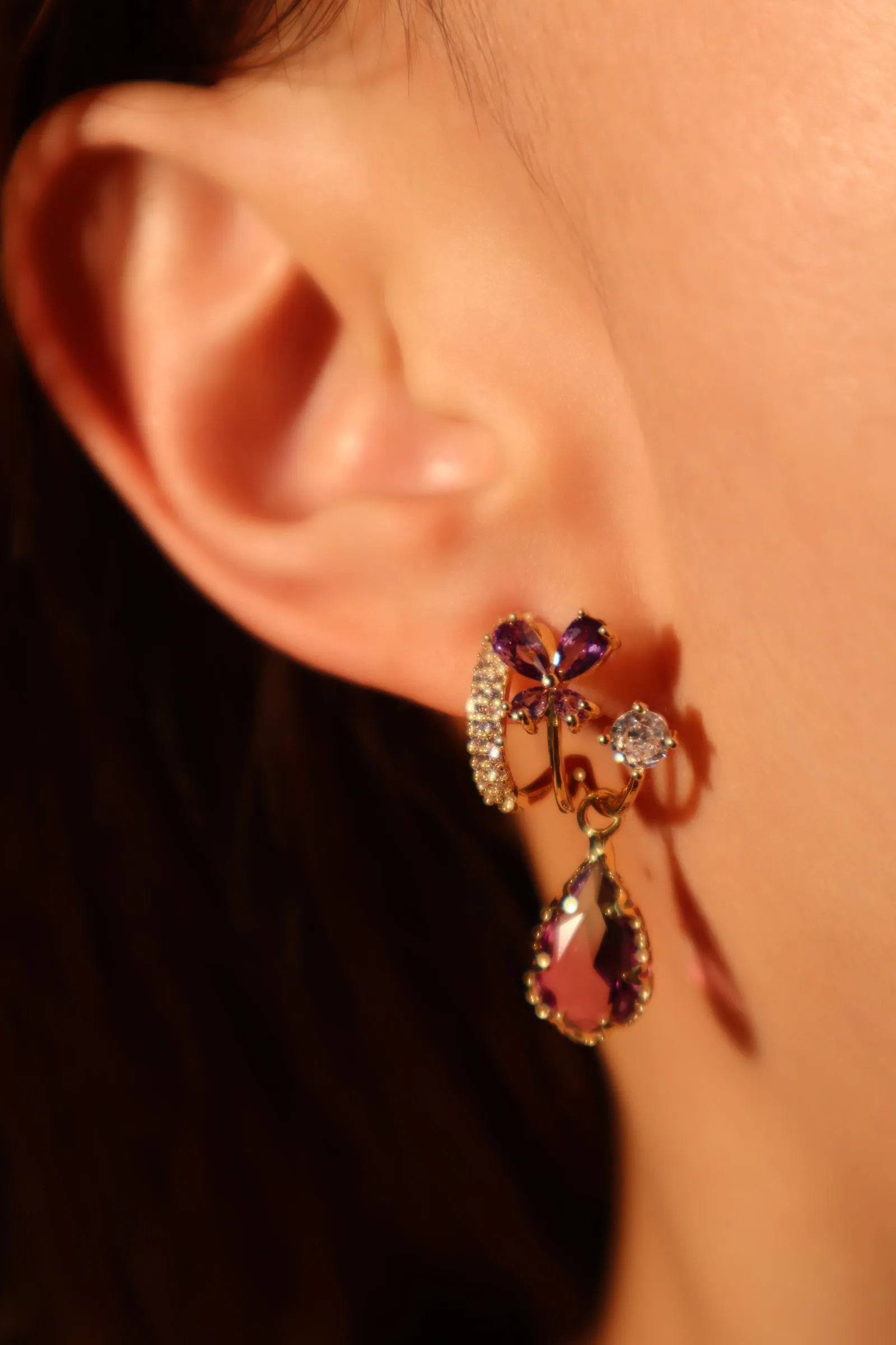 14K Real Gold Plated Purple Butterfly Drops Earrings