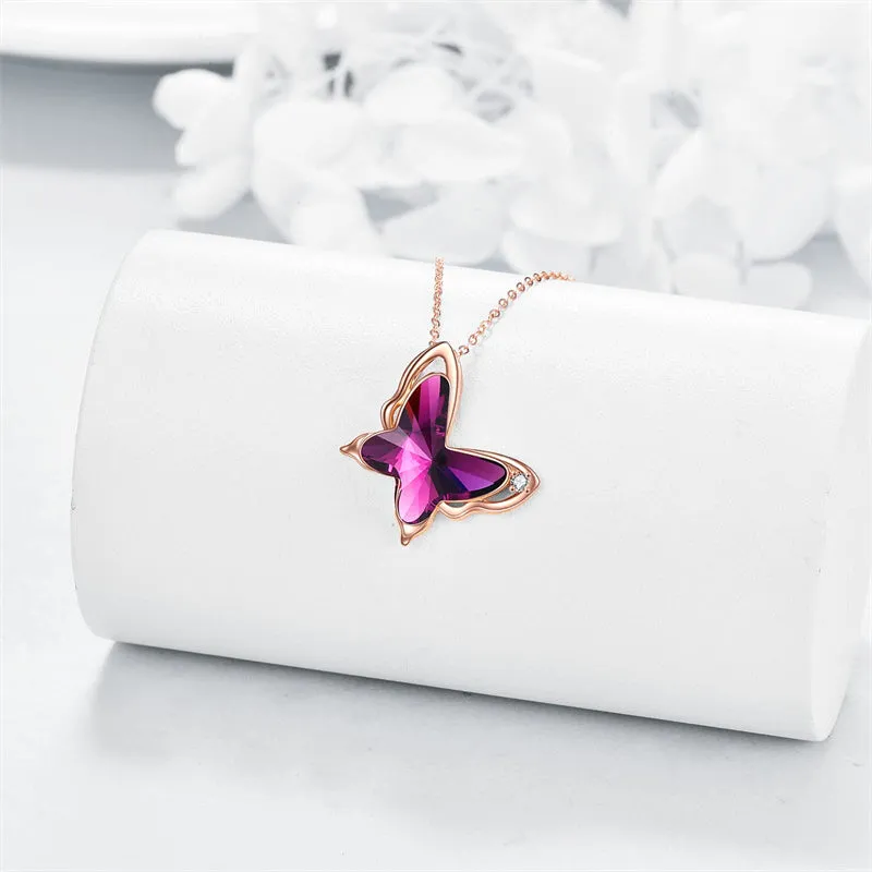 14K Rose Gold Flying Butterfly Pendant Necklace