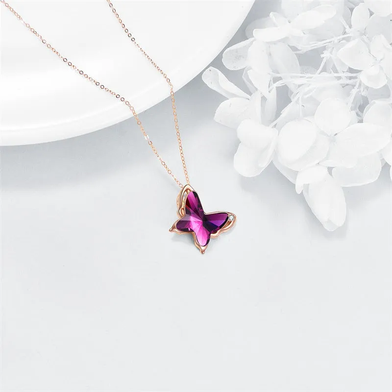 14K Rose Gold Flying Butterfly Pendant Necklace