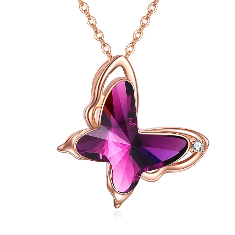 14K Rose Gold Flying Butterfly Pendant Necklace