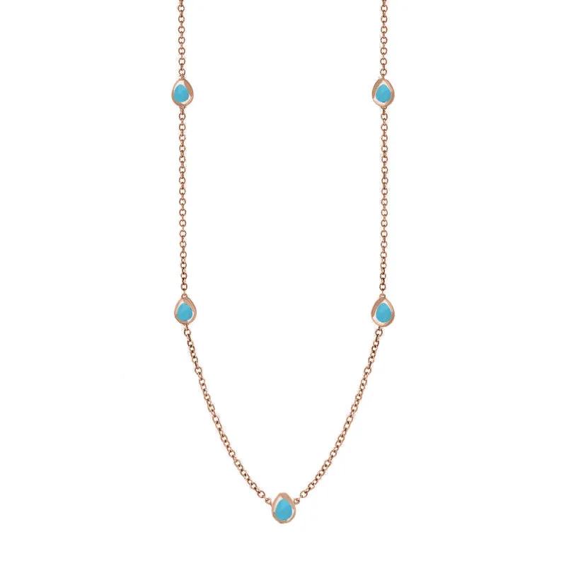 18ct Rose Gold Turquoise Cross Link Disc Chain Necklace