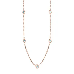 18ct Rose Gold Turquoise Cross Link Disc Chain Necklace