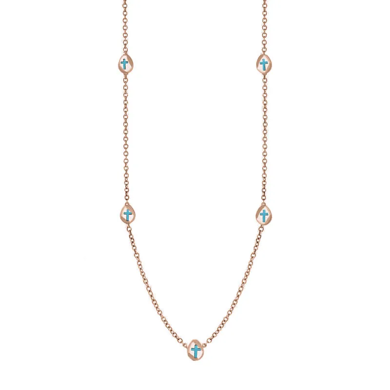 18ct Rose Gold Turquoise Cross Link Disc Chain Necklace