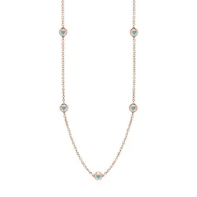 18ct Rose Gold Turquoise Heart Link Disc Chain Necklace