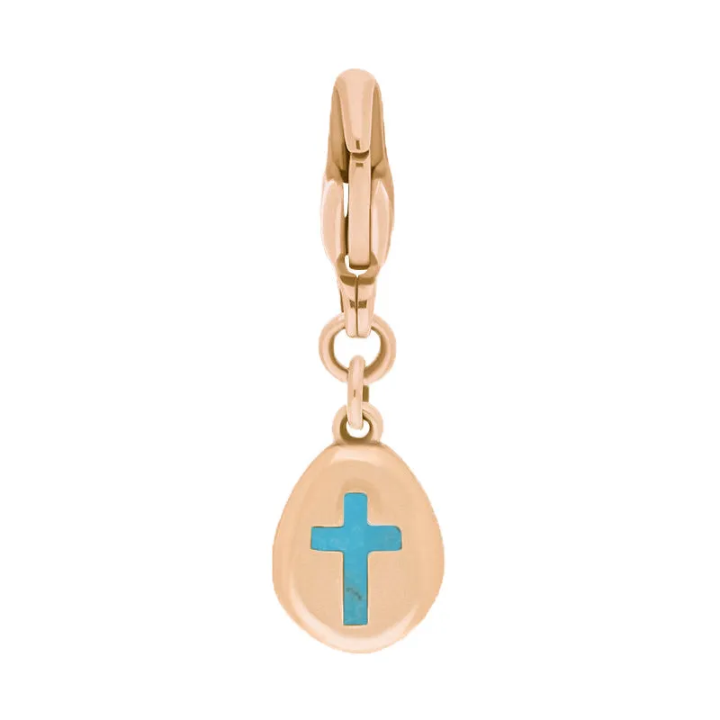 18ct Rose Gold Turquoise Pear Shaped Cross Clip Charm