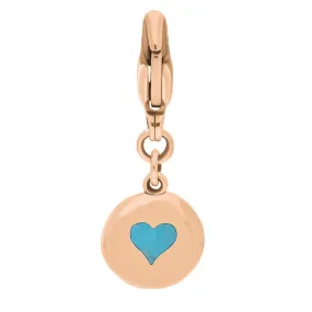 18ct Rose Gold Turquoise Round Shaped Heart Clip Charm