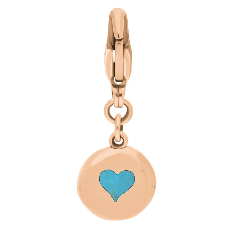 18ct Rose Gold Turquoise Round Shaped Heart Clip Charm