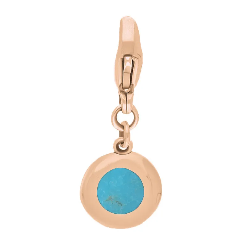 18ct Rose Gold Turquoise Round Shaped Heart Clip Charm