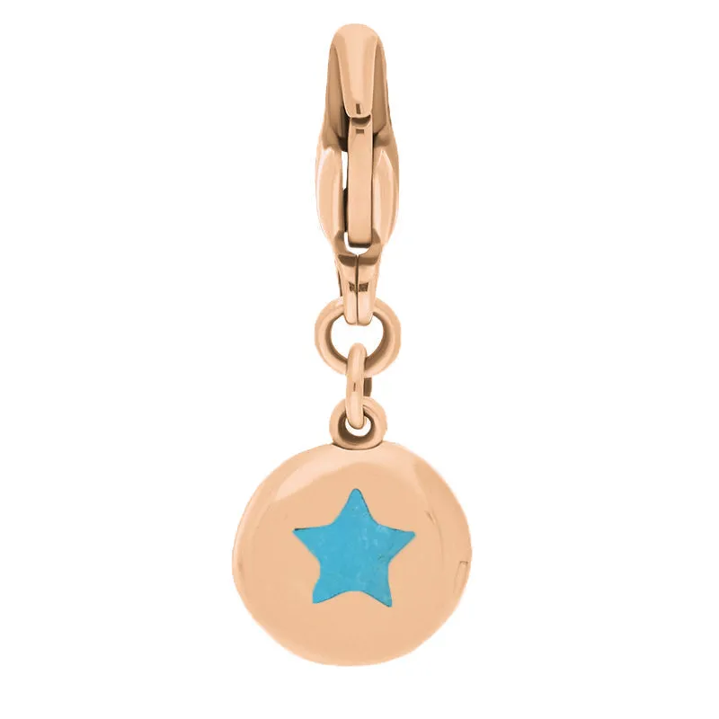 18ct Rose Gold Turquoise Round Shaped Star Clip Charm