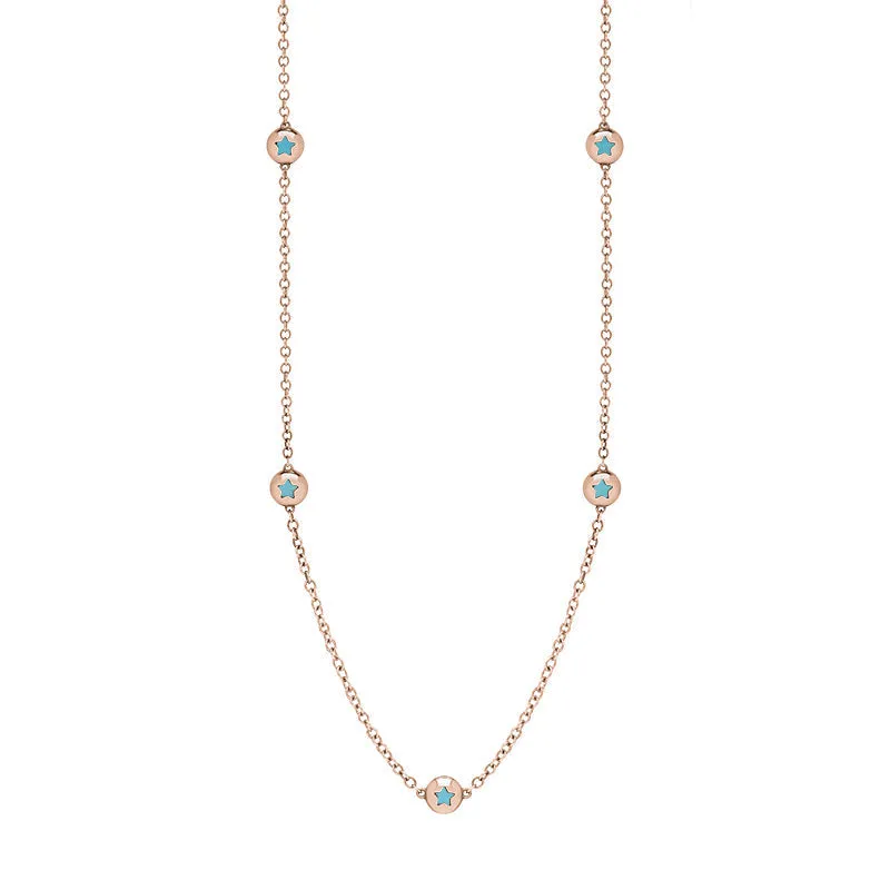 18ct Rose Gold Turquoise Star Link Disc Chain Necklace