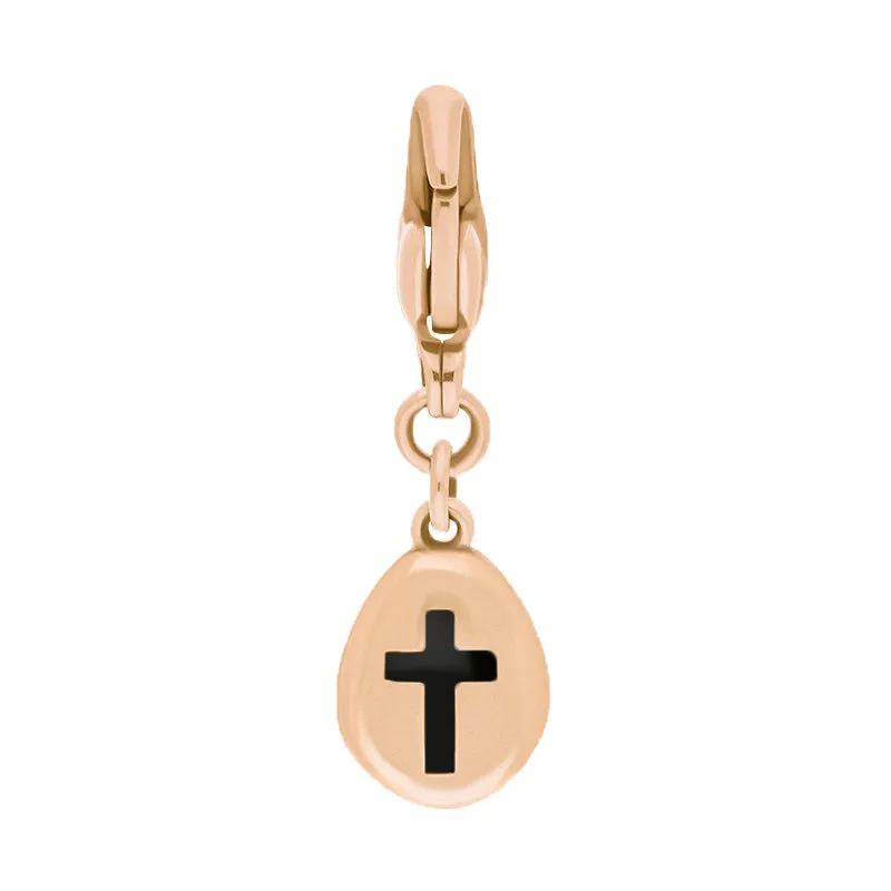 18ct Rose Gold Whitby Jet Pear Shaped Cross Clip Charm