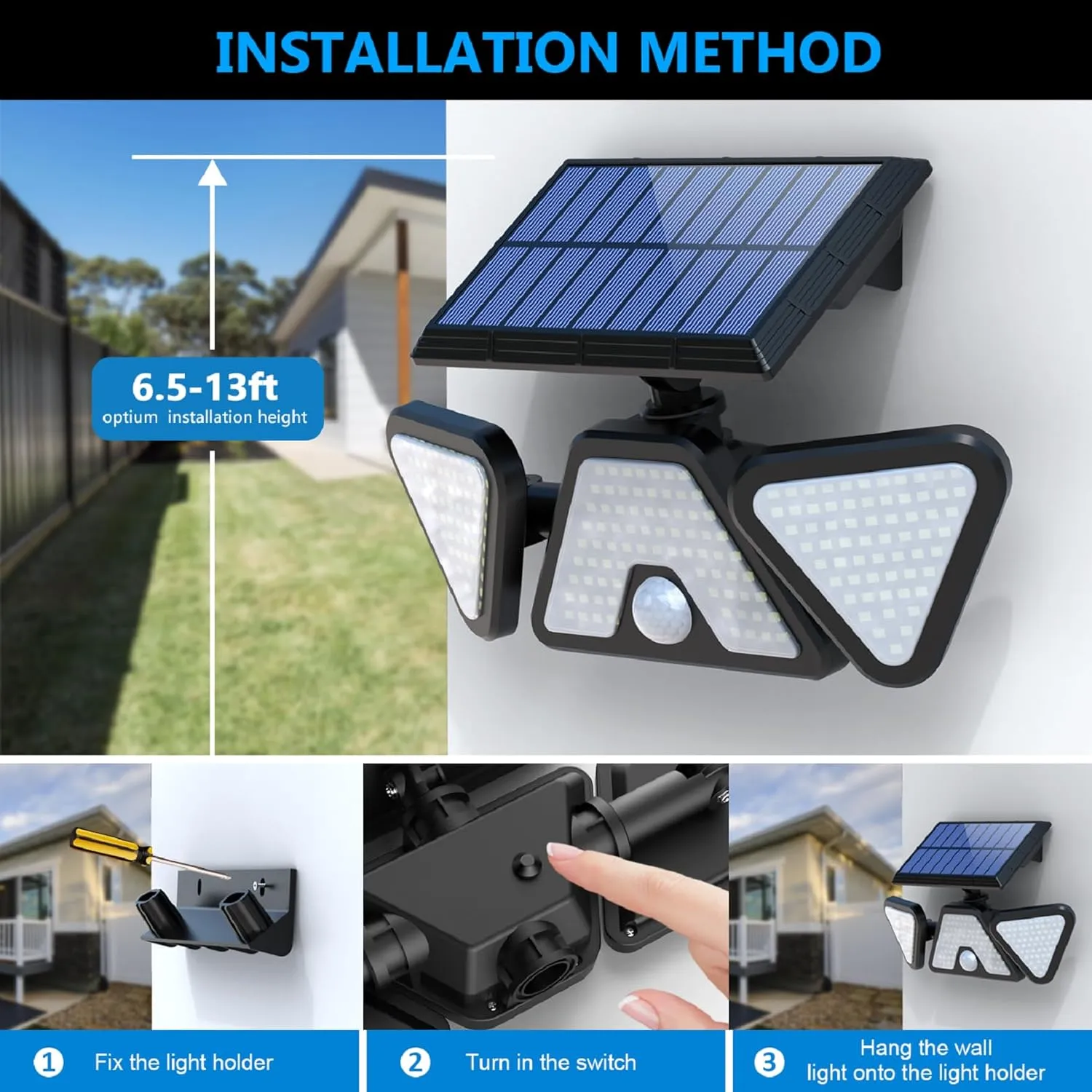 203 LED IP 65 Waterproof Solar Flood Security Lights Sensor Outdoor Lights