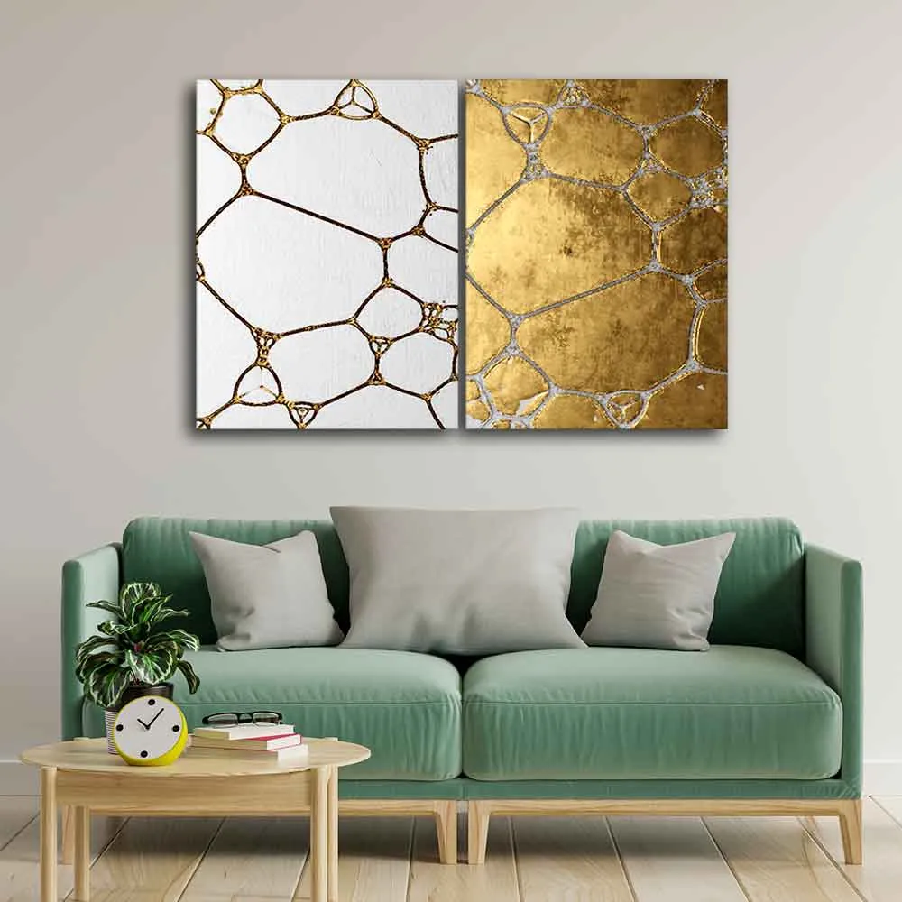 3D Golden Art Canvas Wall Painting of Two Pieces