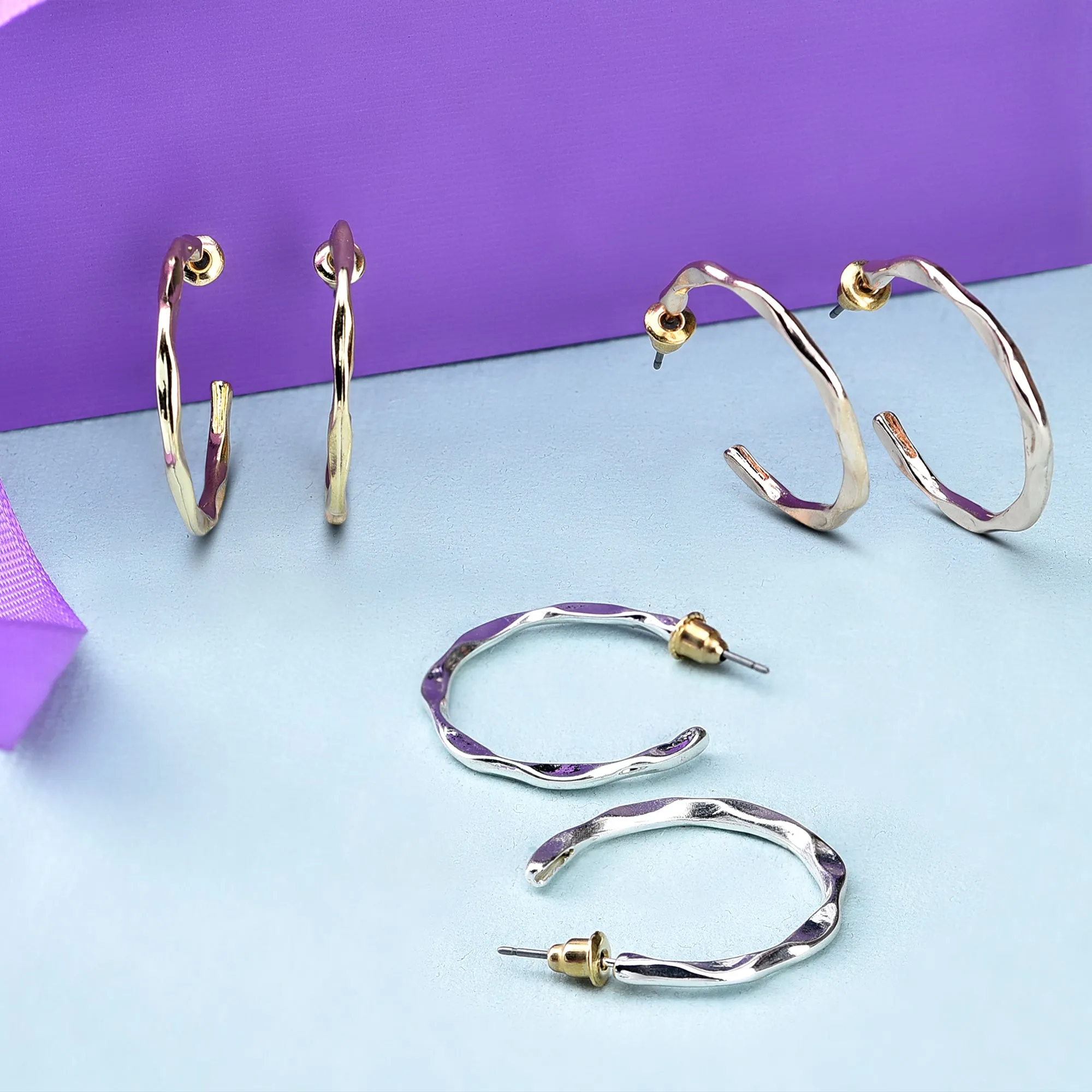 Accessorize London 3 X Mixed Metal Hoop Pack