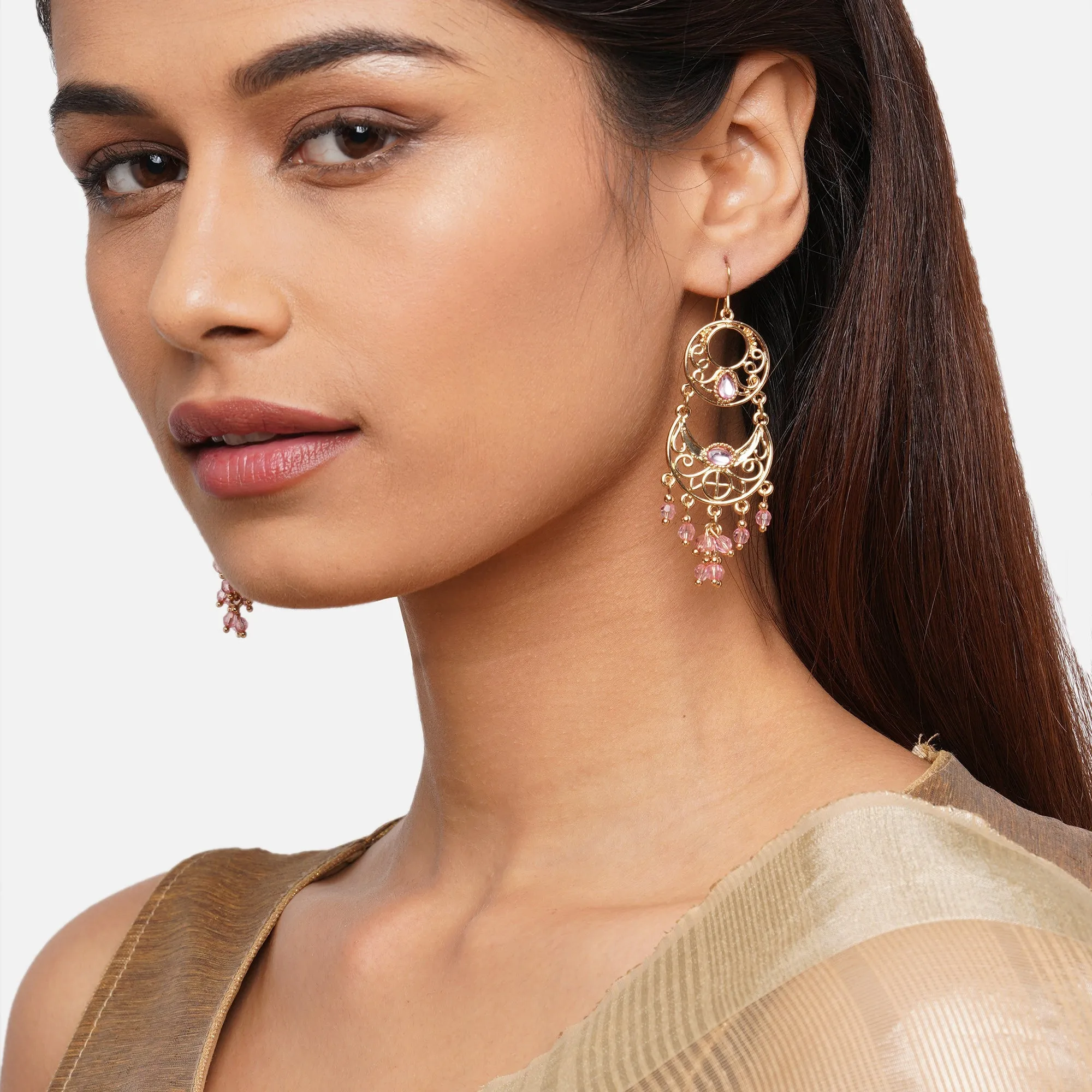 Accessorize London Women's Pink Gold Chandbalis