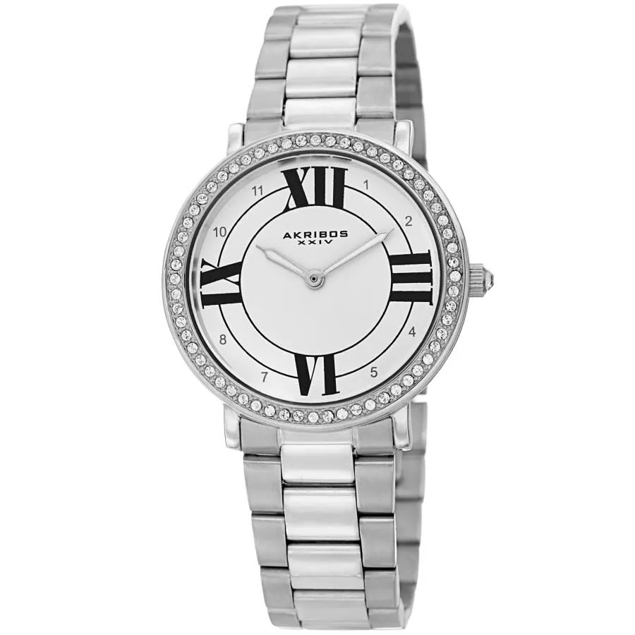 Akribos Xxiv Quartz Crystal White Dial Ladies Watch AK1036SS