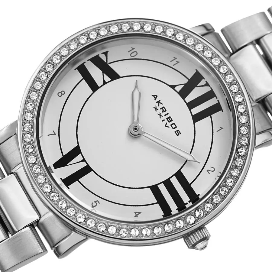 Akribos Xxiv Quartz Crystal White Dial Ladies Watch AK1036SS