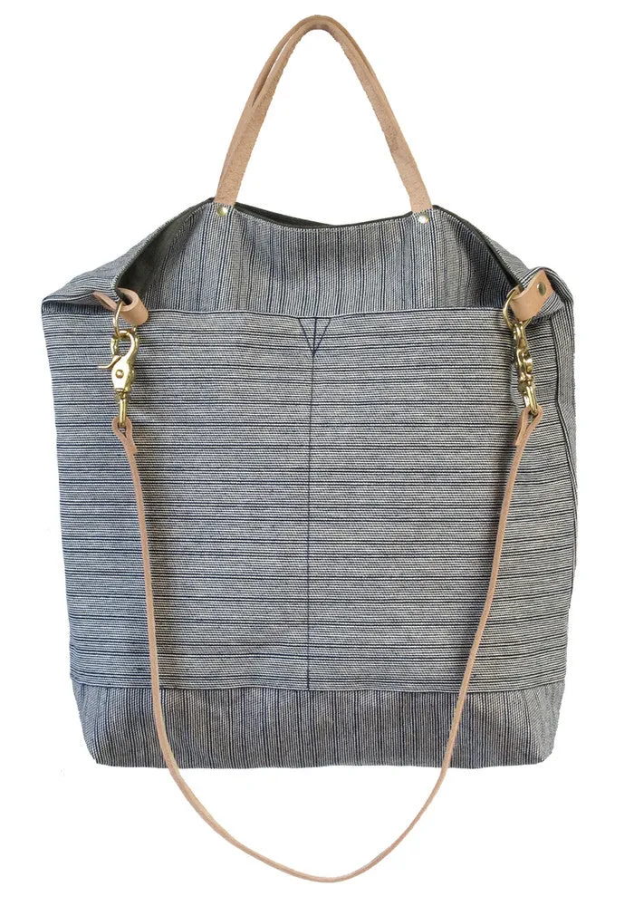 Ali Golden Reversible Tote - Green/Blue Stripe