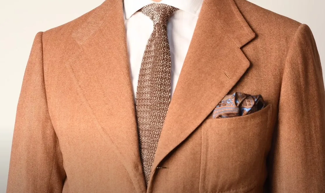 Beige & Brown Mottled Silk Knit Tie