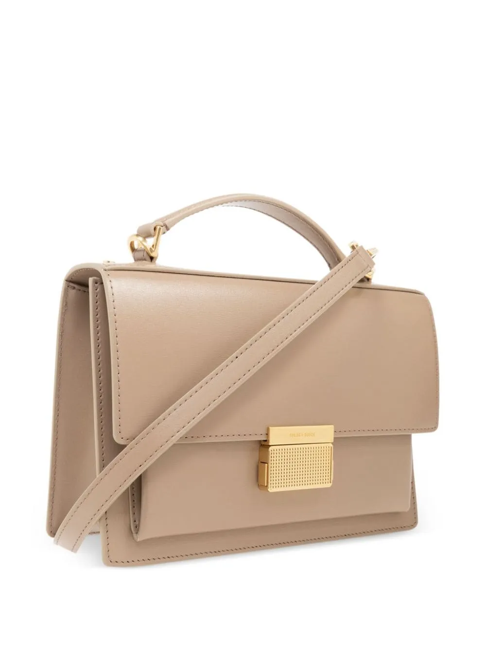 BEIGE LEATHER HANDBAG WITH STRAP