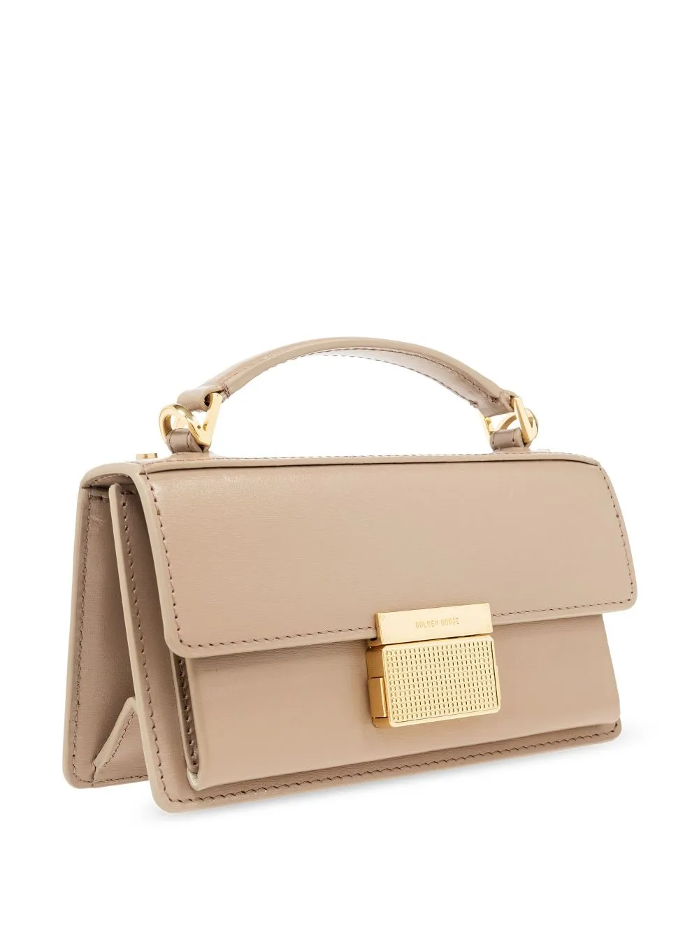 BEIGE LEATHER RECTANGULAR HANDBAG WITH STRAP