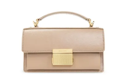 BEIGE LEATHER RECTANGULAR HANDBAG WITH STRAP