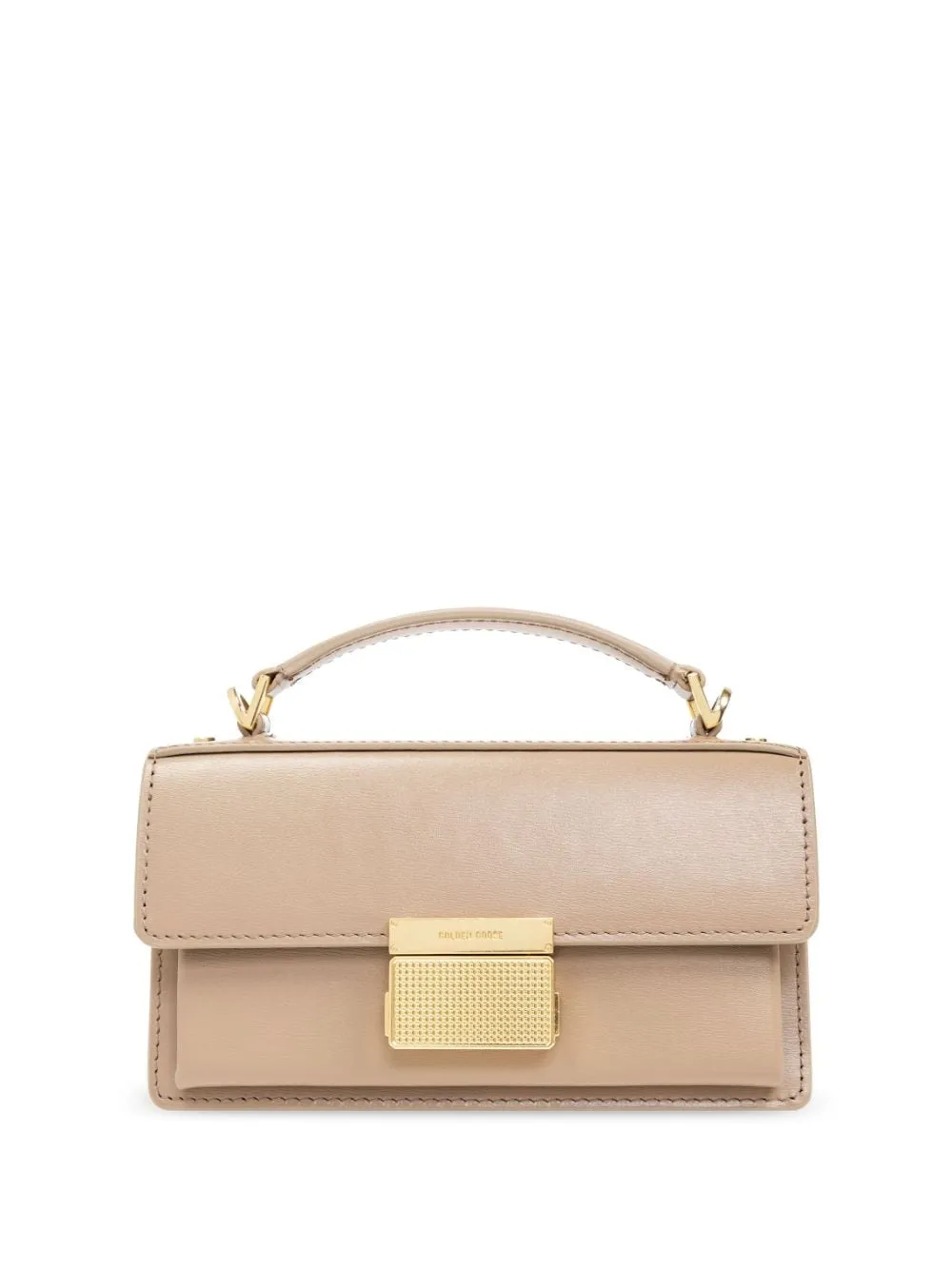 BEIGE LEATHER RECTANGULAR HANDBAG WITH STRAP