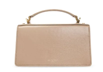 BEIGE LEATHER RECTANGULAR HANDBAG WITH STRAP