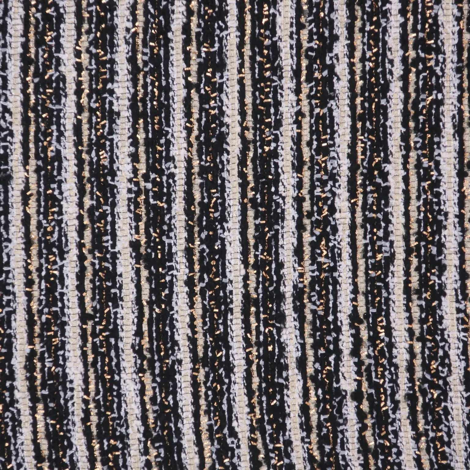 Black and White with Gold Lurex Thread Textured Abstract Tweed Bouclé Fabric