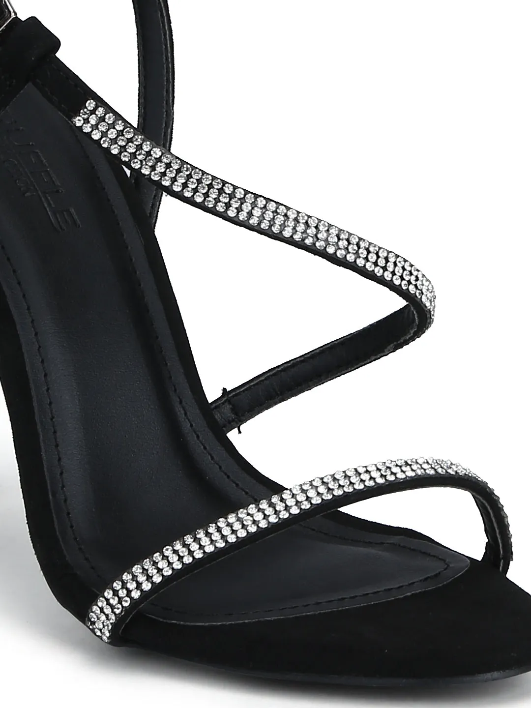 Black Micro Diamante Barely There Stiletto Heels