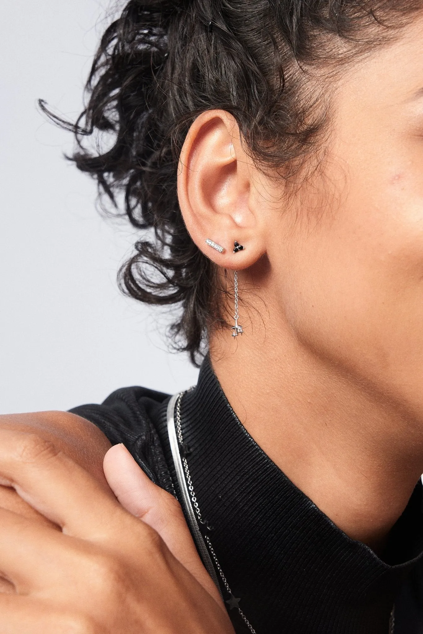 Black Twinkle Sterling Studs in Silver