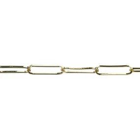 Brass Flat Elongated Oval Chain - Real 18K Gold Plated - By the Foot