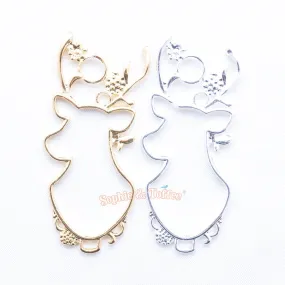 Christmas Reindeer Open Bezel Gold Charm - 4 pieces