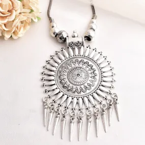 Designer German Silver Kolhapuri Long Pendant Necklace