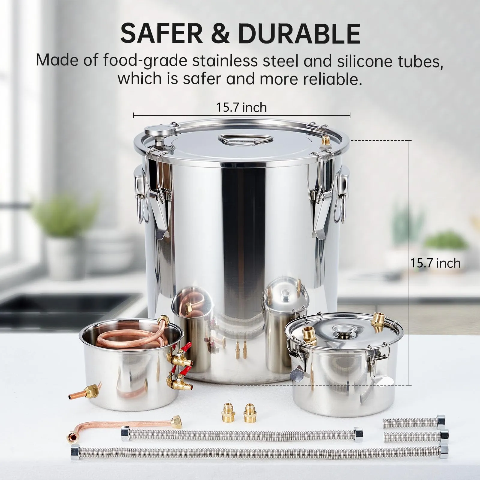 GARVEE 13.2Gal(3 Pots) Alcohol Distiller, Stainless Steel Kit with Copper Tube/Circulating Pump for Home Brewing Whisky, Wine, Brandy