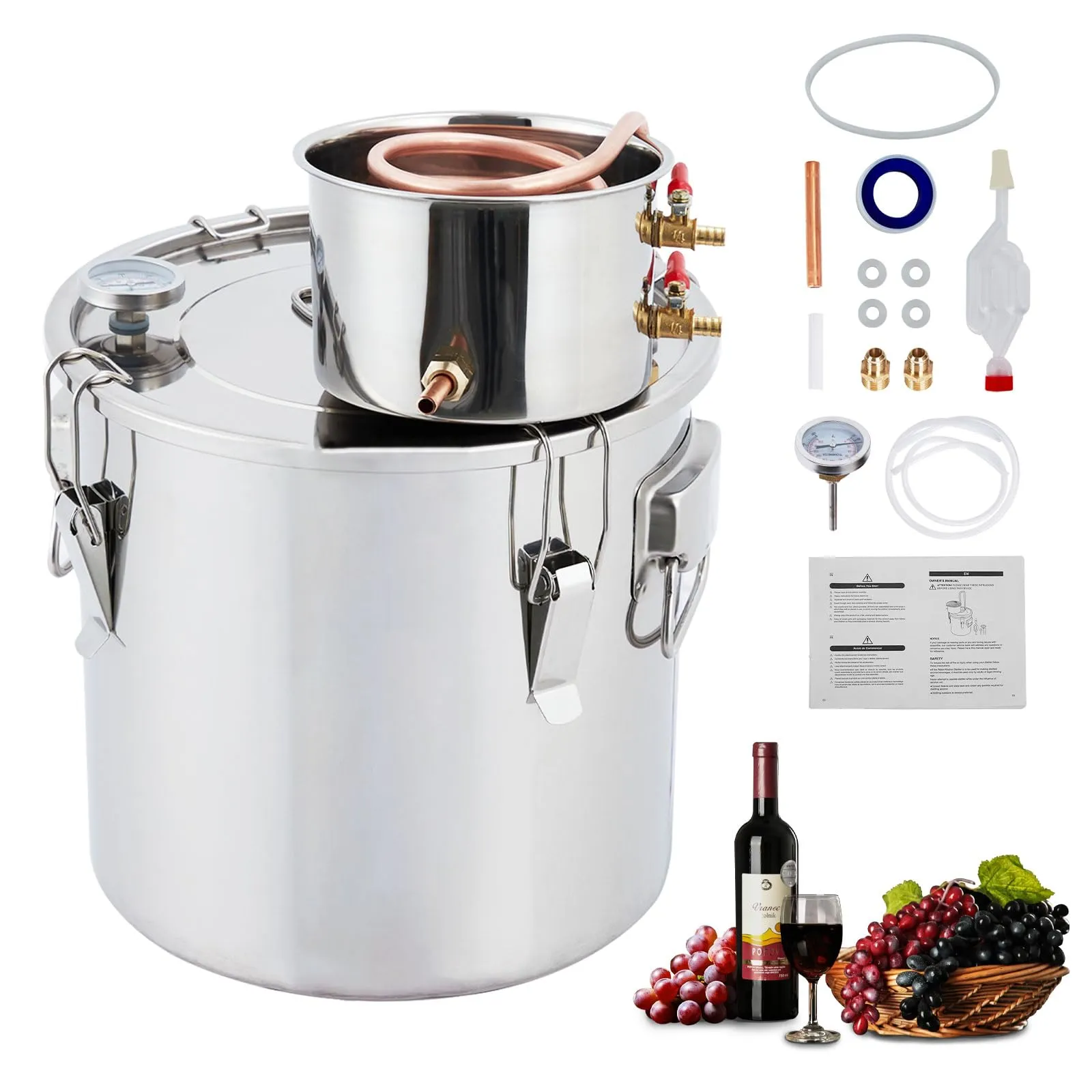 GARVEE 3Gal(2 Pots) Alcohol Distiller, Stainless Steel Kit with Copper Tube for Home Brewing Whisky, Wine, Brandy