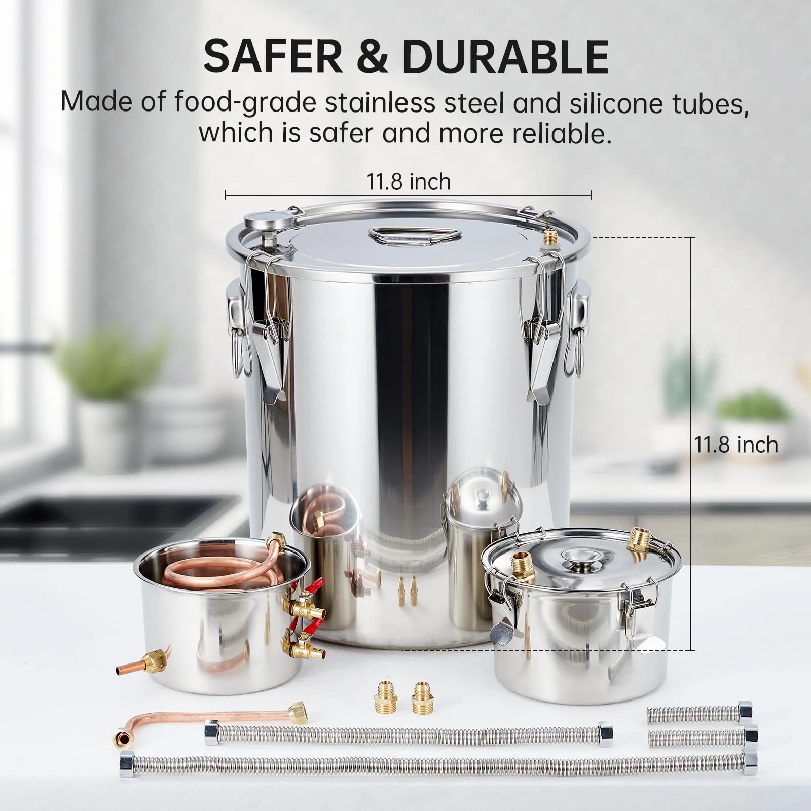 GARVEE 5Gal(3 Pots) Alcohol Distiller, Stainless Steel Kit with Copper Tube/Circulating Pump for Home Brewing Whisky, Wine, Brandy