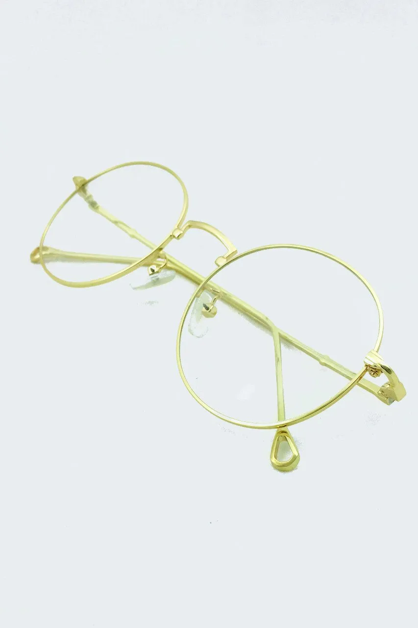 Geeky Gold Rim Round Clear Glasses