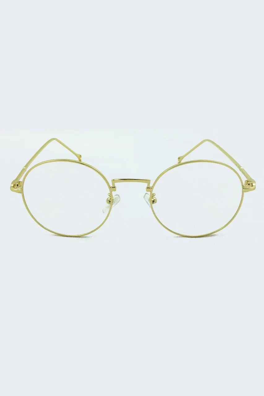 Geeky Gold Rim Round Clear Glasses