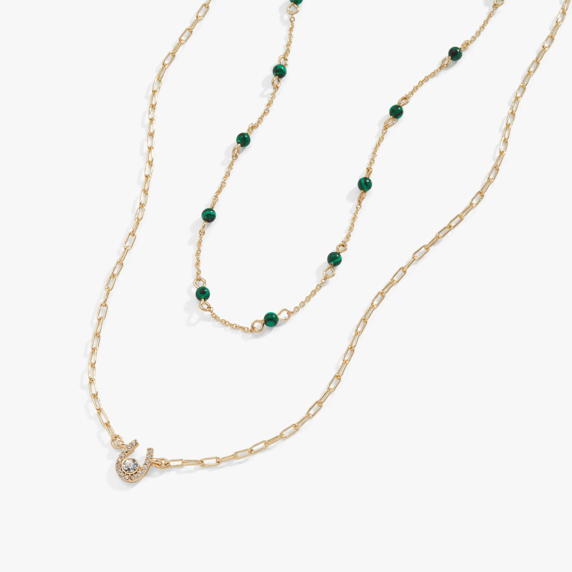 Gemstone Delicate Horseshoe Necklace, Reconstituted Malachite