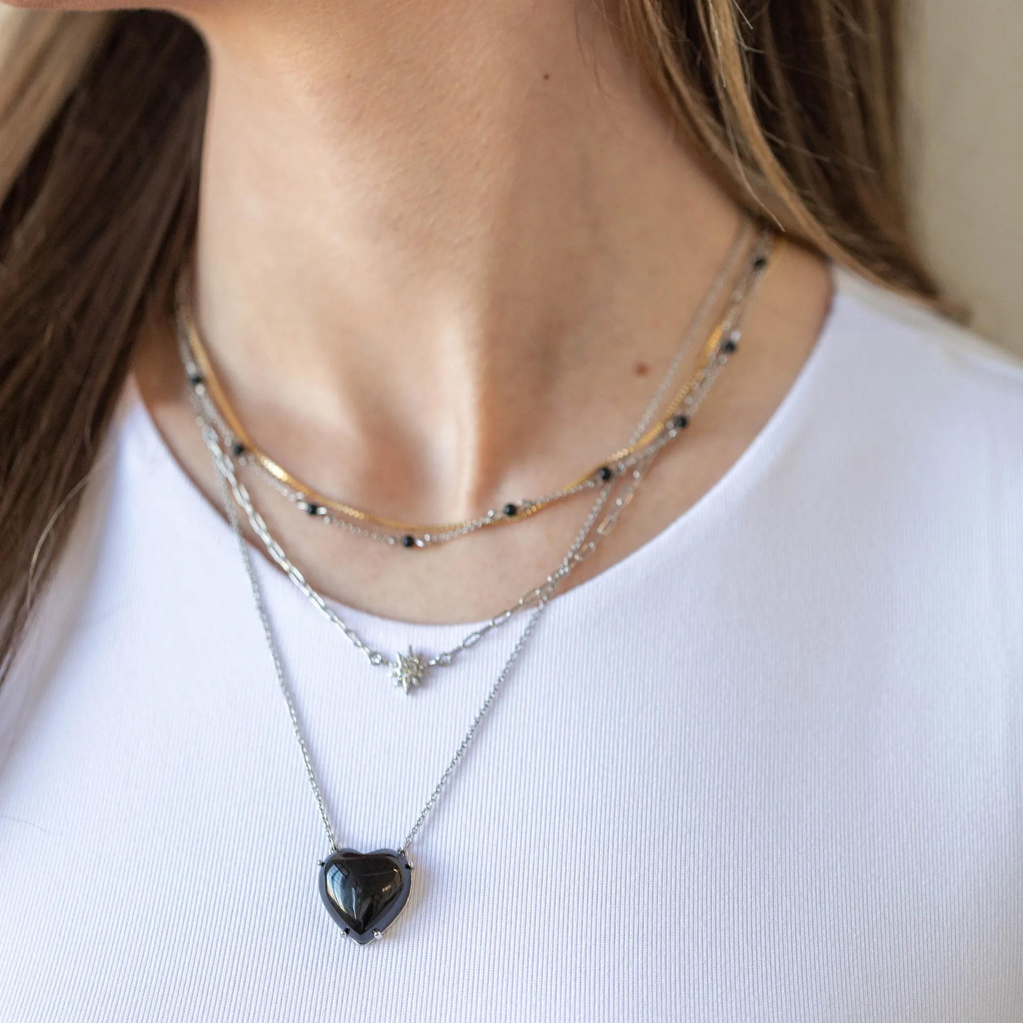 Gemstone Heart Necklace, Reconstituted Onyx