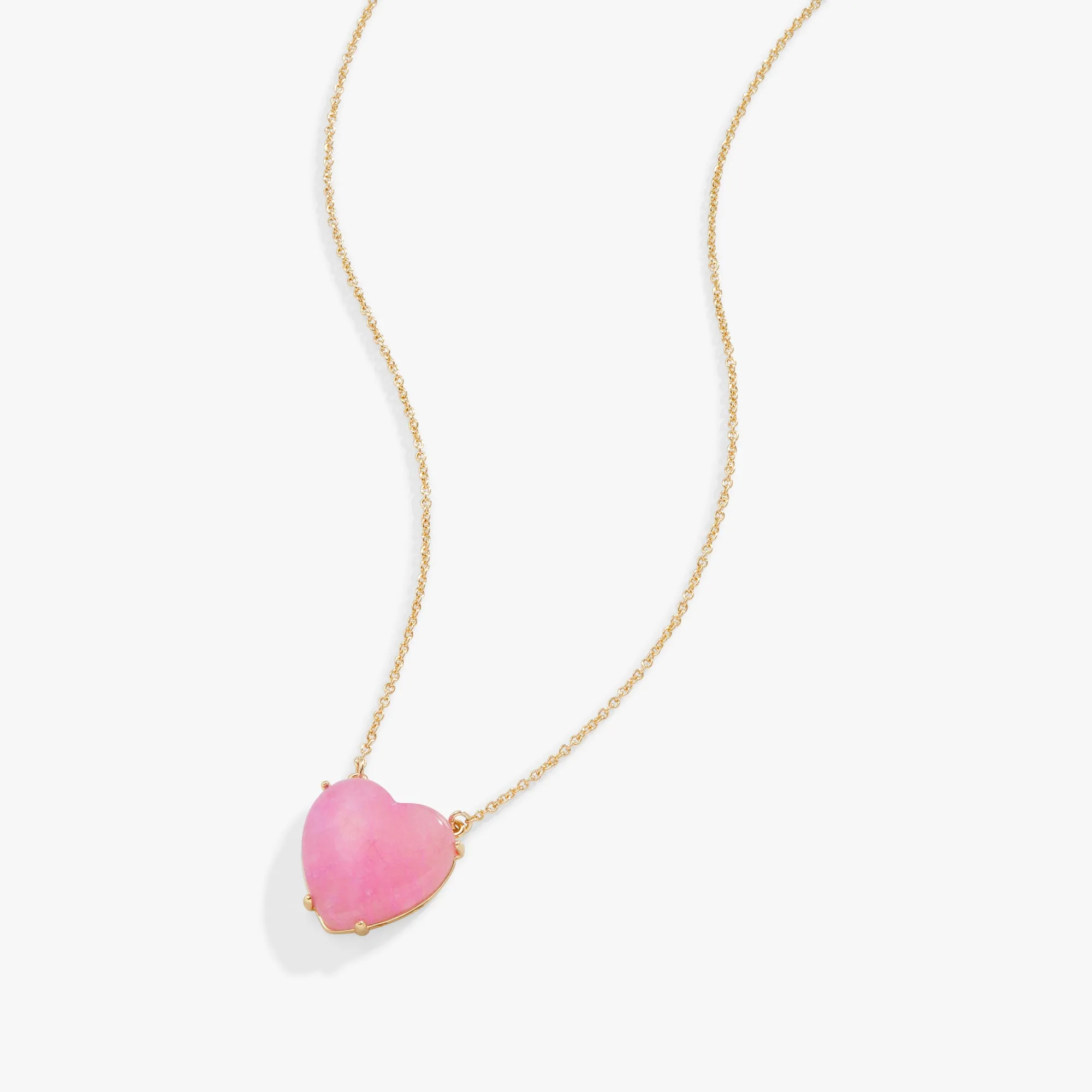 Gemstone Heart Necklace, Reconstituted Pink Agate