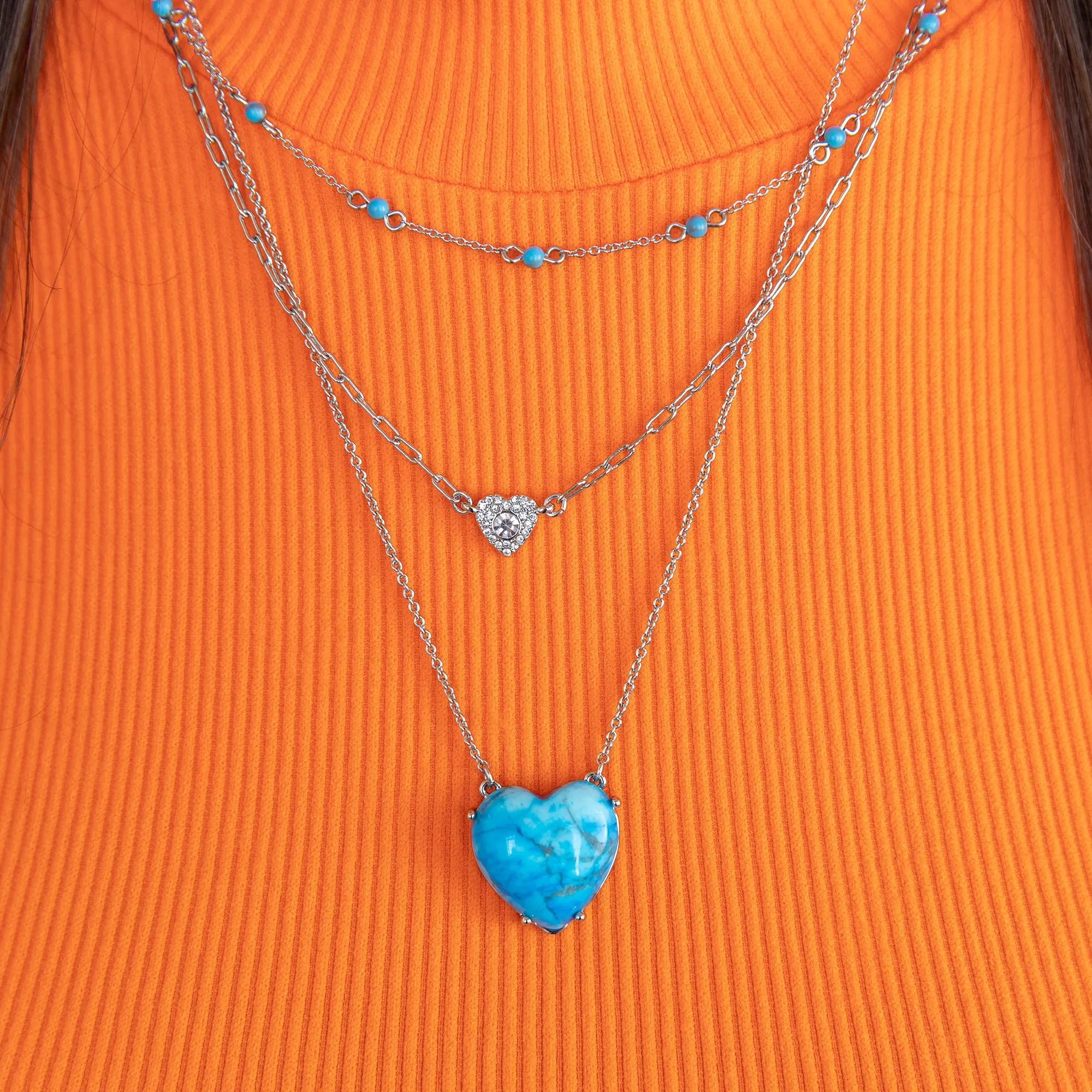 Gemstone Heart Necklace, Reconstituted Turquoise