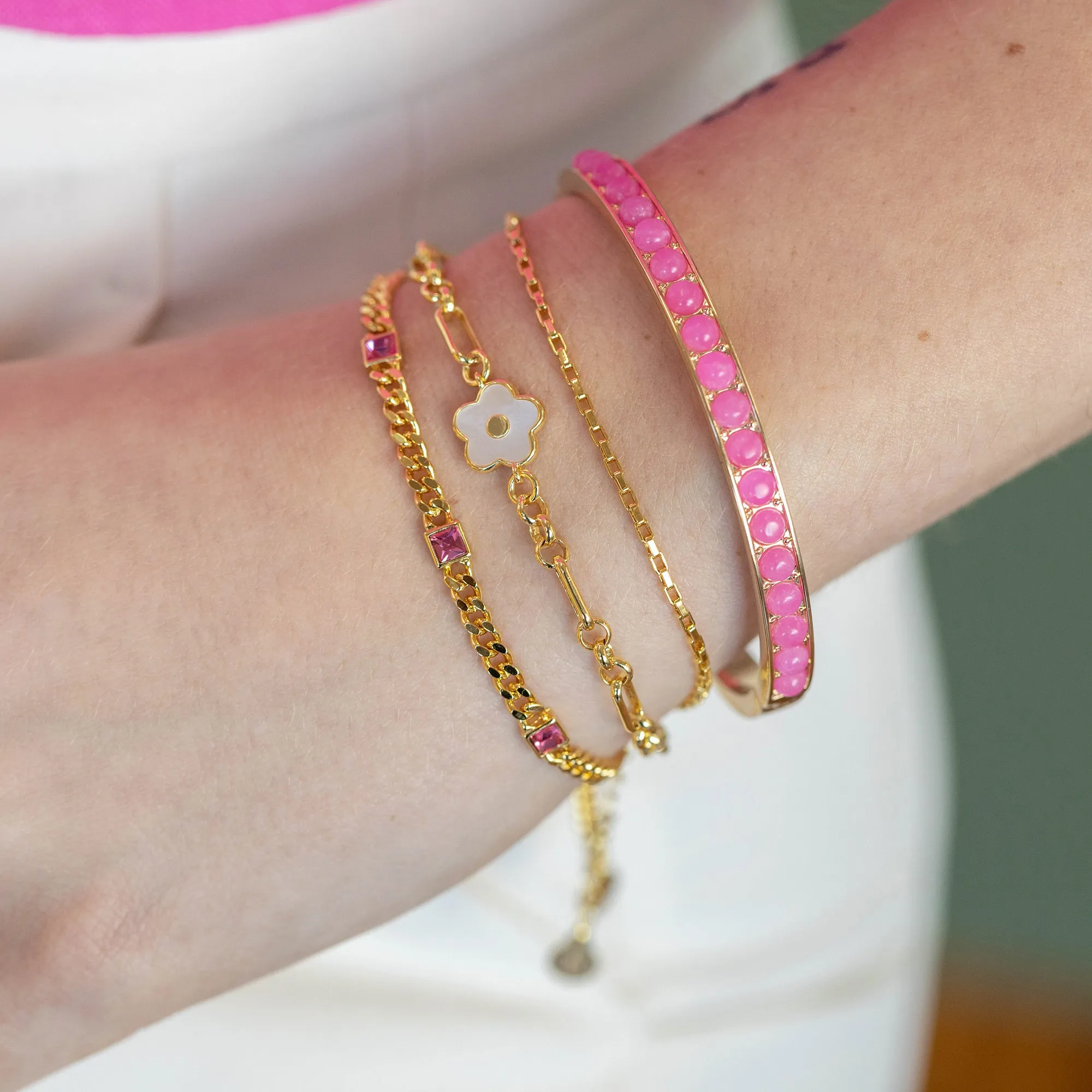 Gemstone Hinge Bangle, Reconstituted Pink Agate