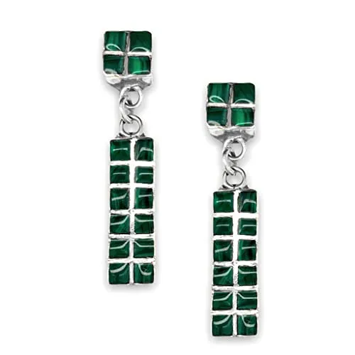 Genuine Malachite Earrings, 925 Sterling Silver, Authentic Native American USA Handmade, Post Style, Nickel Free, Dark Green