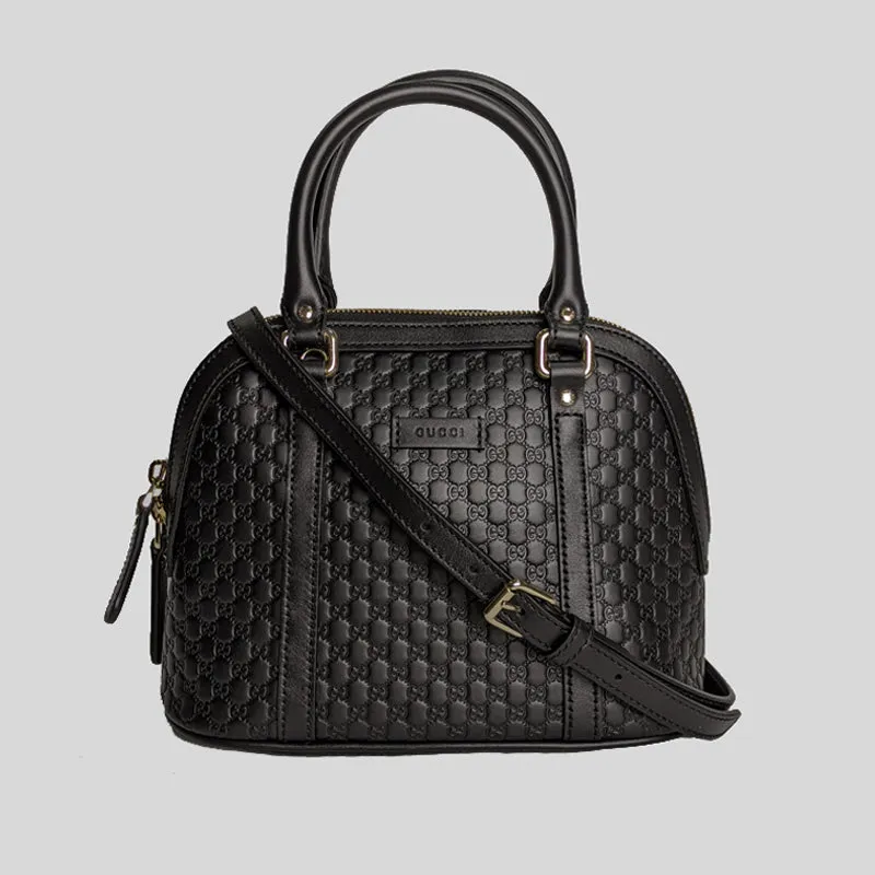 GUCCI Micro GG Leather Mini Dome Crossbody Bag Black RS-449654