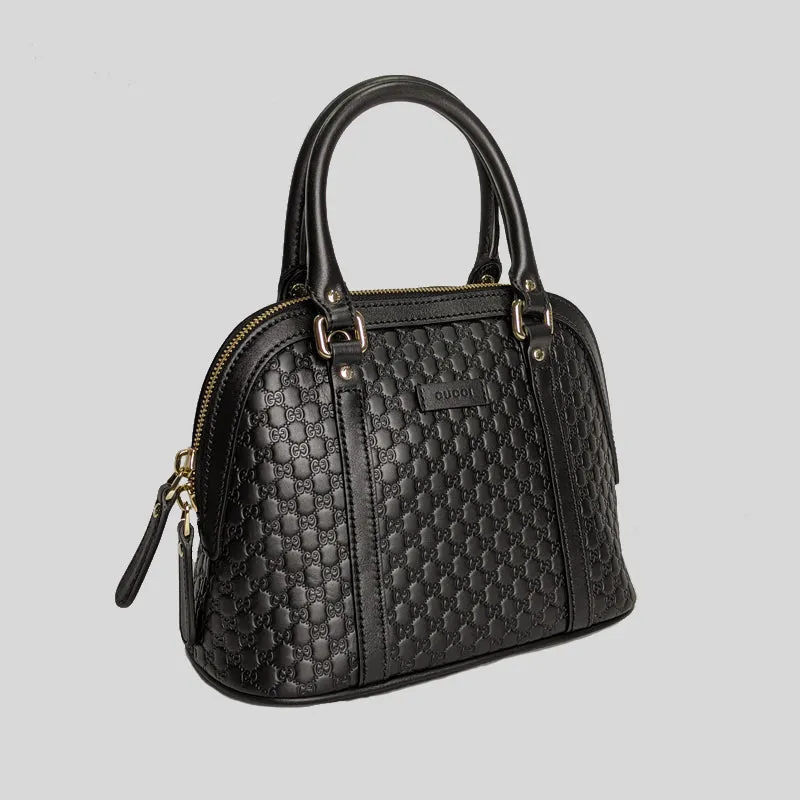 GUCCI Micro GG Leather Mini Dome Crossbody Bag Black RS-449654